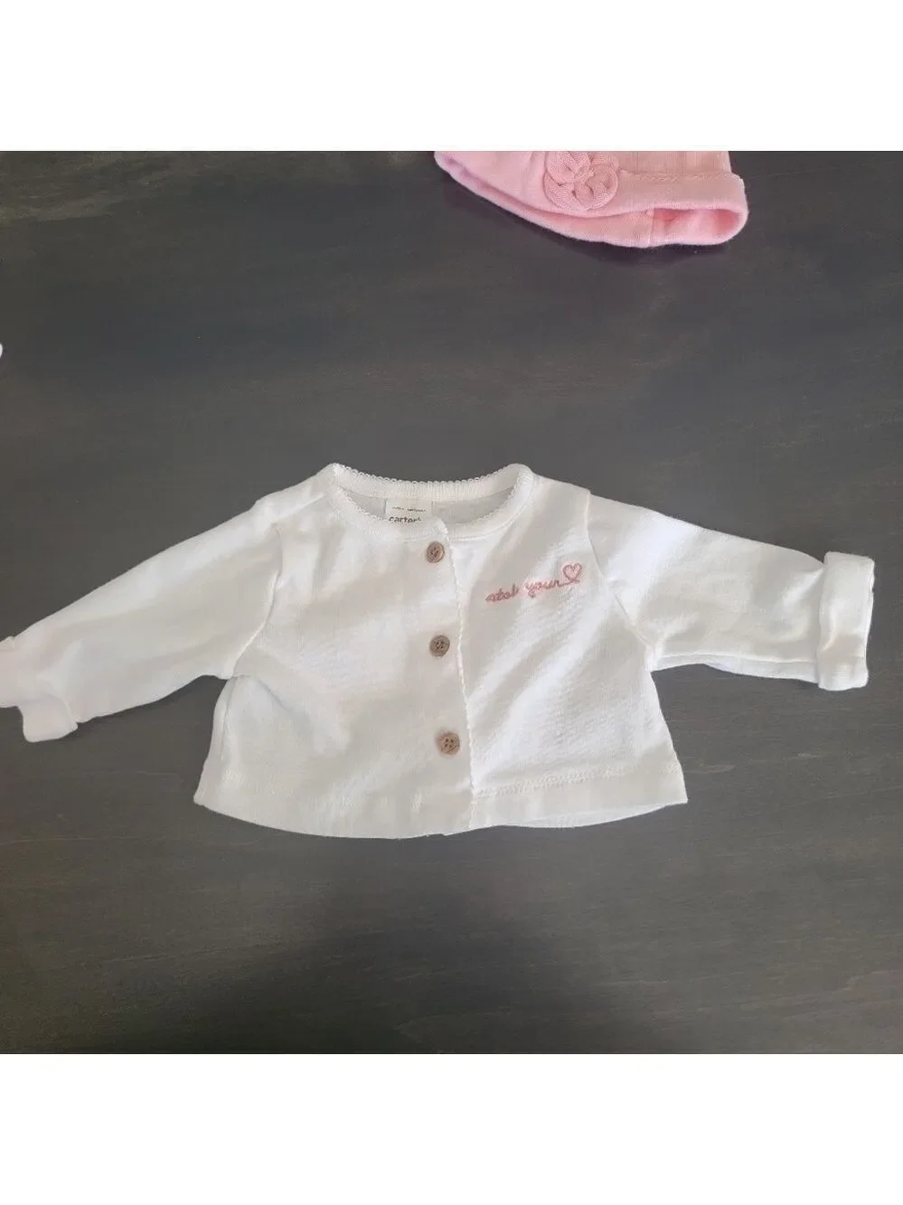 Carter's Infant Girl 4 Piece Bundle Pink White Jacket Onesie Pants Cap Size 3mo